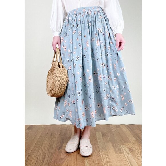 Vintage Butterfly Print Midi Maxi Skirt Pleated Romantic Whimsical Dainty Flowy - Picture 2 of 8